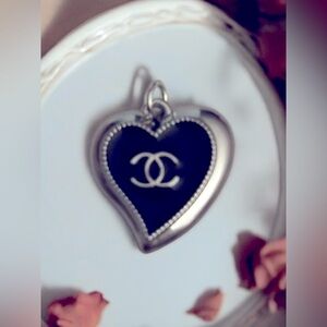 Authentic Upcycled Black and Silver Heart CC Pendant